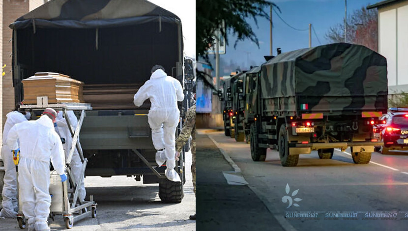 ইতালিতে দীর্ঘ হচ্ছে মৃত্যুর মিছিল। করোনায় আক্রান্ত হয়ে প্রতিদিই মারা যাচ্ছে শতশত মানুষ।  সেনাবাহিনীর ট্রাকে করে নিয়ে যাওয়া হচ্ছে মরদেহ।