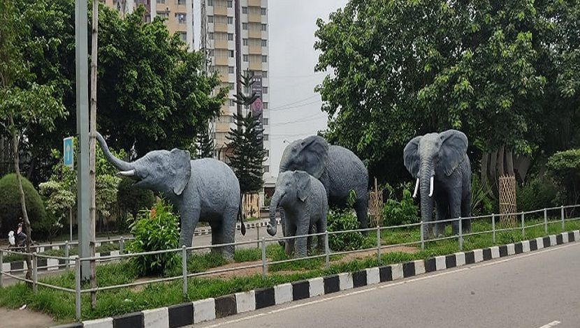 হাতিরঝিলে বাড়তি সৌন্দর্যে  যোগ করেছে হাতির ভাস্কর্য, স্থান হাতিরঝিল, ছবি জাহিদ রাকিব