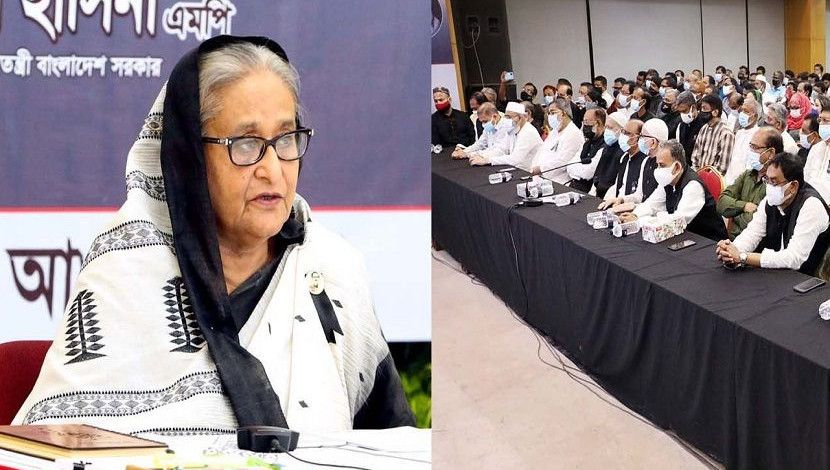 প্রধানমন্ত্রী শেখ হাসিনা বৃহস্পতিবার ঢাকা মহানগর উত্তর-দক্ষিণ আয়োজিত জাতীয় শোক দিবসের অনুষ্ঠানে প্রধান অতিথি হিসেবে বক্তব্য রাখেন। ছবি: পিআইডি