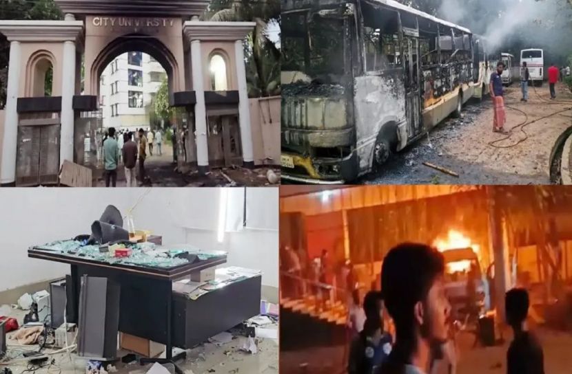 ড্যাফোডিল–সিটি ইউনিভার্সিটিতে সংঘর্ষ: থুতু ফেলা থেকে শুরু, শেষ আগুনে ও ধ্বংসে